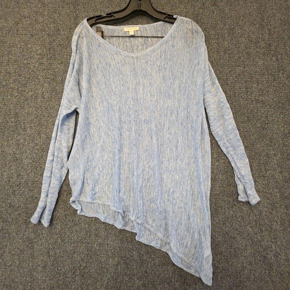 Eileen Fisher Sweater Tunic Womens Petite S/P Blue Linen Asym Hem Lightweight
